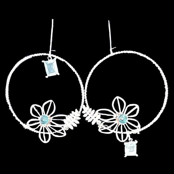 HANDCRAFTED Boho Chic Aquamarine & Lampwork Earrings - Picture 1 of 3